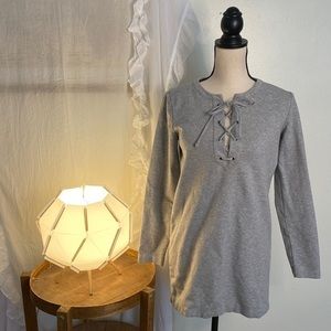Crew Mercantile Heather Gray Sweatshirt Tunic Lace Up Front Top Size‎ XS